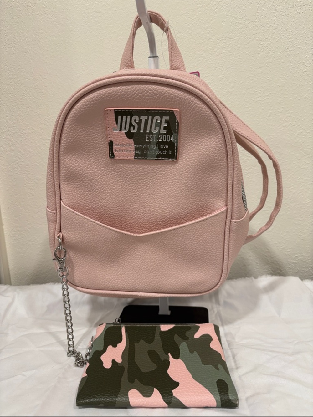 Justice Pink Mini Backpack Detachable Wristlet Set NWT Faux